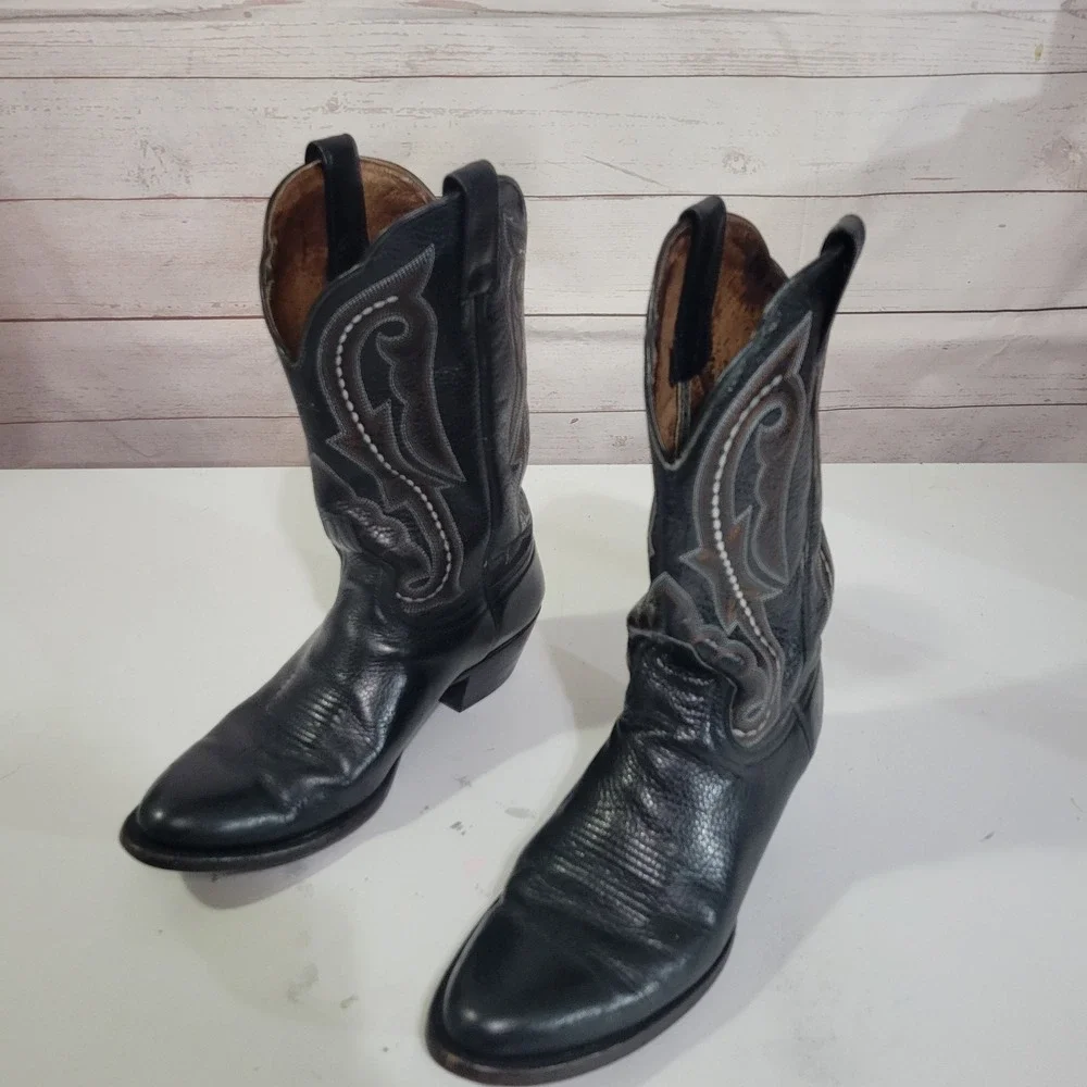 Ariat Heritage Western Boot Womens 7.5 B Black Pebbled Leather Stitching Cowgirl